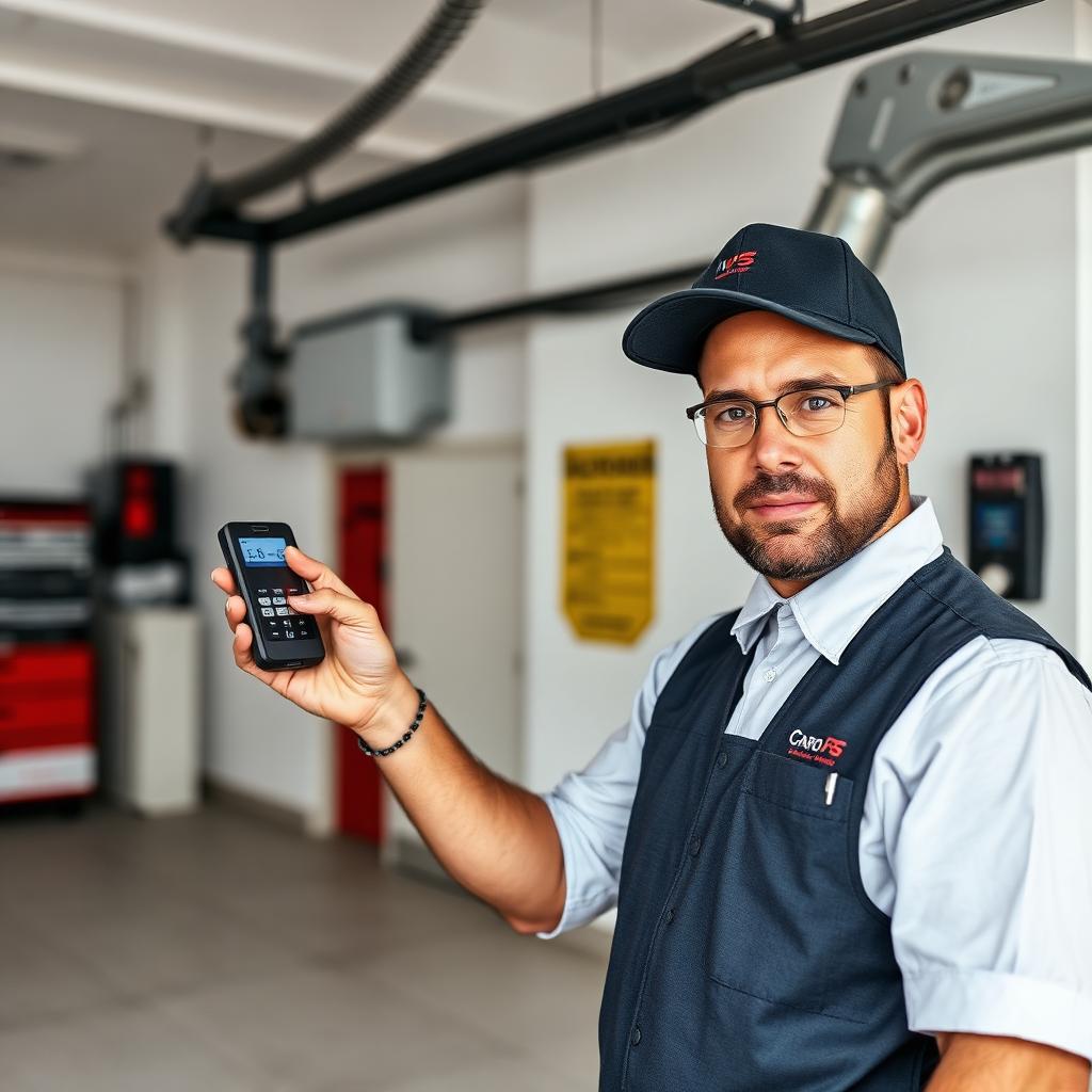 Orford Garage Doors certified technician programming a garage door remote - professional and trustworthy service